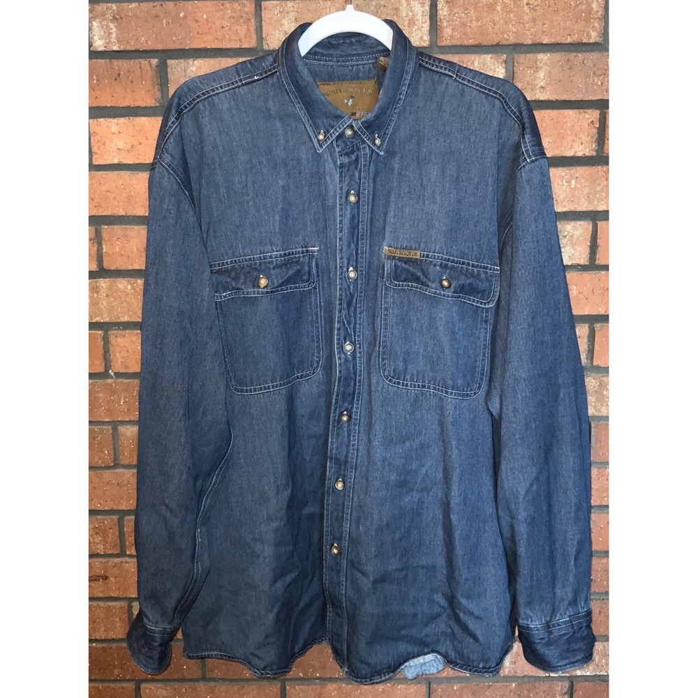 North River Outfitters Mens Blue Denim Button Down Shirt Long Sleeve Large‎ L
